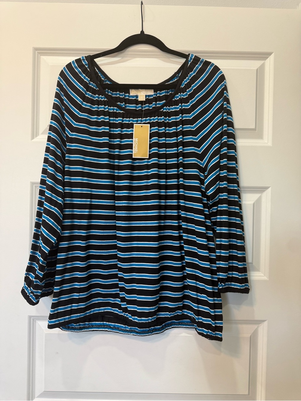 Michael Kors Womens Black & Blue Striped Long-Sleeve Top